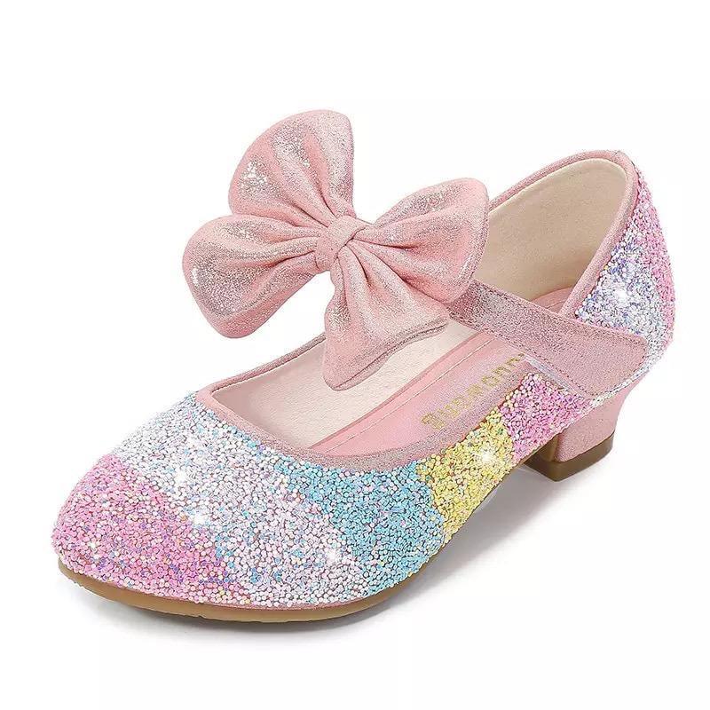 Girls Leather Round Toe Flat Heel Crystal Princess Shoes Bump baby and beyond