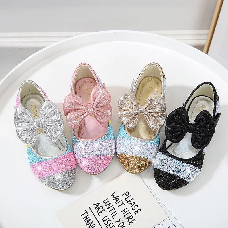 Girls Leather Round Toe Flat Heel Crystal Princess Shoes Bump baby and beyond