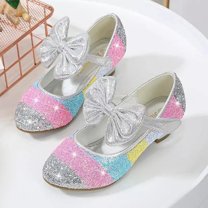 Girls Leather Round Toe Flat Heel Crystal Princess Shoes Bump baby and beyond