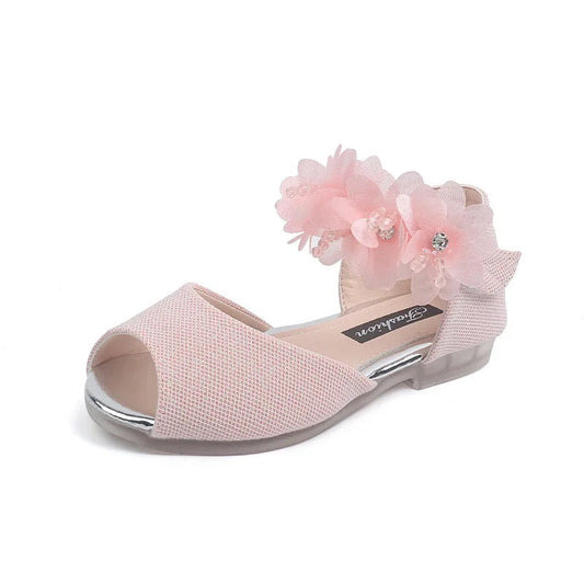 Girls Flower Rhinestone Low Heel Shoes