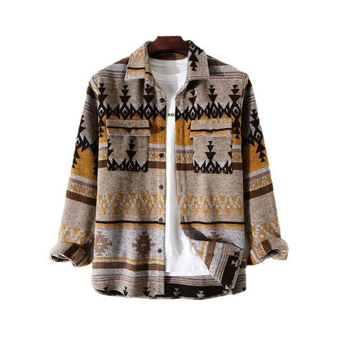 Men’s Tribal Geometric Blend Wool Warm Shirt