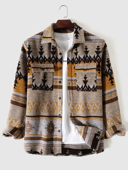 Men’s Tribal Geometric Blend Wool Warm Shirt