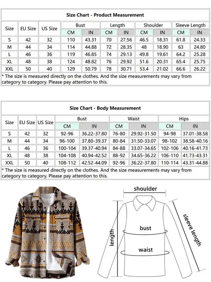 Men’s Tribal Geometric Blend Wool Warm Shirt