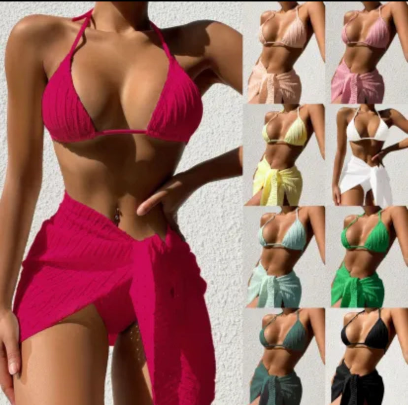 3 Pieces Women Swimsuit Halterneck Backless Bikini Set
