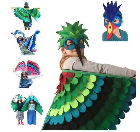 Kids Unisex Stage Performance Owl Peacock Bird Party Mask Cloak