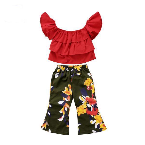 Kids Girls Off Shoulder Tops Floral Pants Bump baby and beyond