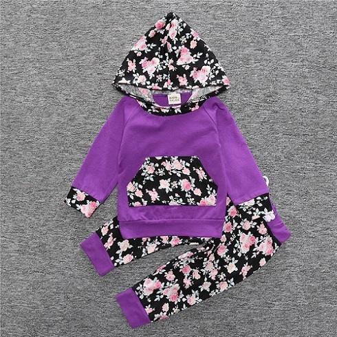 New Baby Unisex Long Sleeve Hooded Tops Floral pants Bump baby and beyond