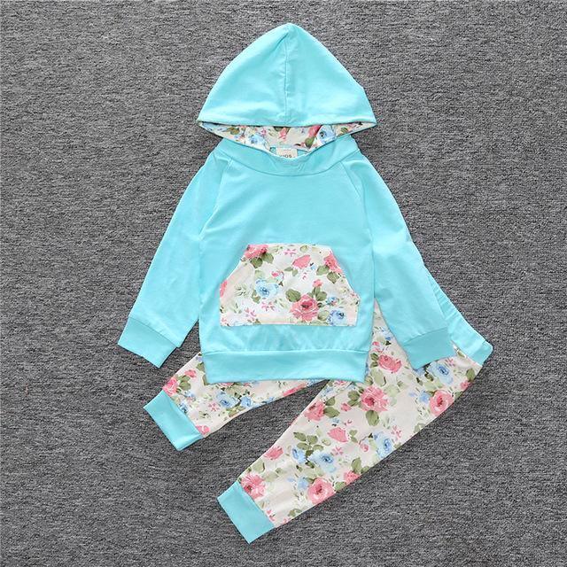 New Baby Unisex Long Sleeve Hooded Tops Floral pants Bump baby and beyond