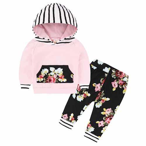 New Baby Unisex Long Sleeve Hooded Tops Floral pants Bump baby and beyond