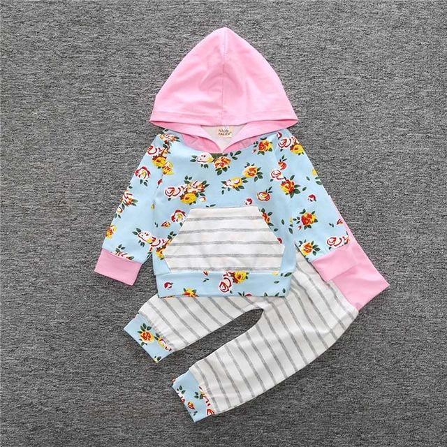 New Baby Unisex Long Sleeve Hooded Tops Floral pants Bump baby and beyond