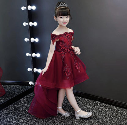 New Elegant Girl Red Lace Shoulderless First Communion Dress Bump baby and beyond