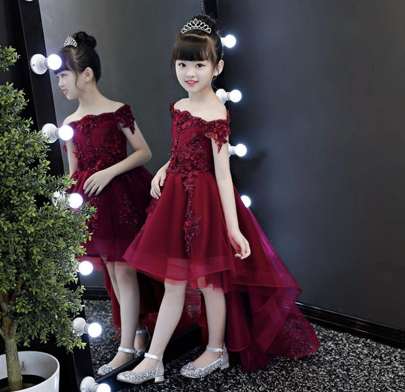 New Elegant Girl Red Lace Shoulderless First Communion Dress Bump baby and beyond