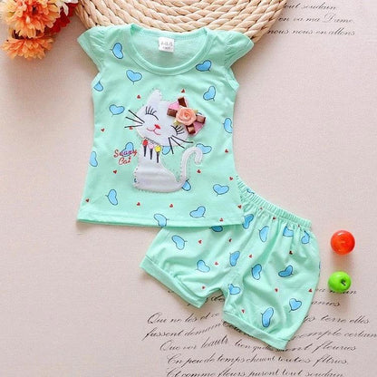 Newborn Girls Cat T Shirt Tops Short Sets Suit Clothes Bump baby and beyond