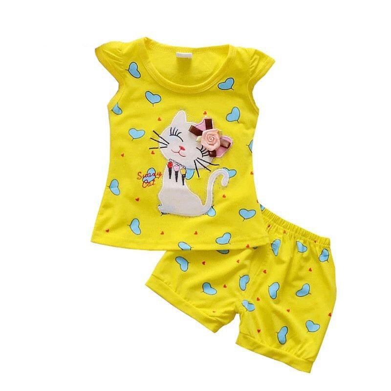 Newborn Girls Cat T Shirt Tops Short Sets Suit Clothes Bump baby and beyond