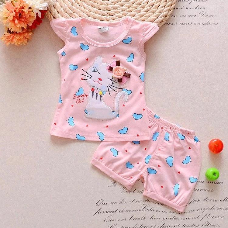 Newborn Girls Cat T Shirt Tops Short Sets Suit Clothes Bump baby and beyond