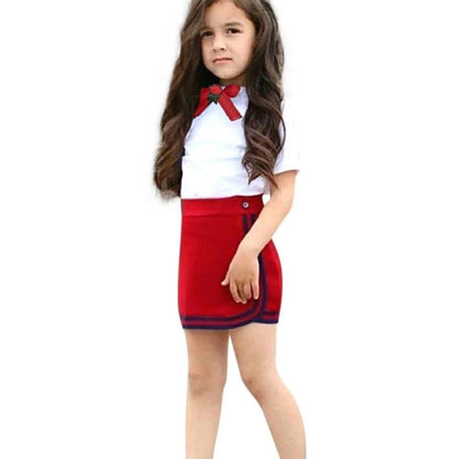 Newborn Kid Bow Tie Tops Mini Skirt Set Clothes Bump baby and beyond