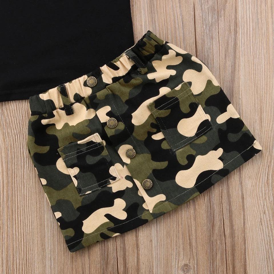 Newborn Kid Girls Top Print Army Green Skirt Clothes Bump baby and beyond