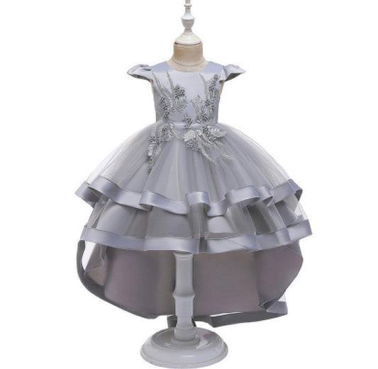 Princess Girls Long Little Host Tail Dress Party Gray