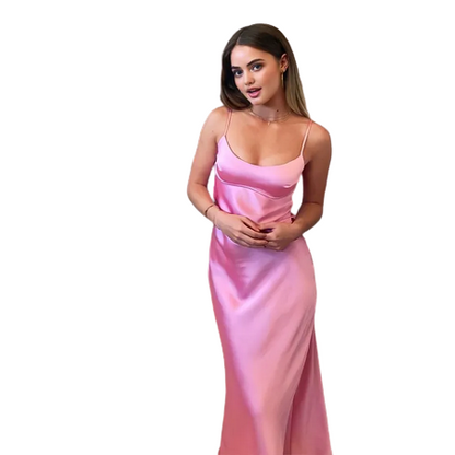 Elegant Spaghetti Strap Backless Satin Dress