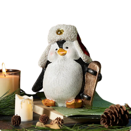 Skateboard Penguin Figurines Statue Christmas Decoration