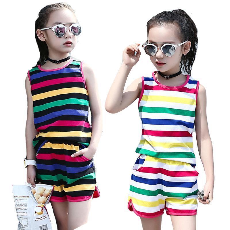 Sleeveless Striped Vests & Shorts Summer Kids girls Outfits Bump baby and beyond