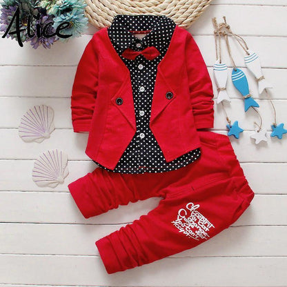 Spring kids boys button letter bow suit jacket +pants clothes Bump baby and beyond