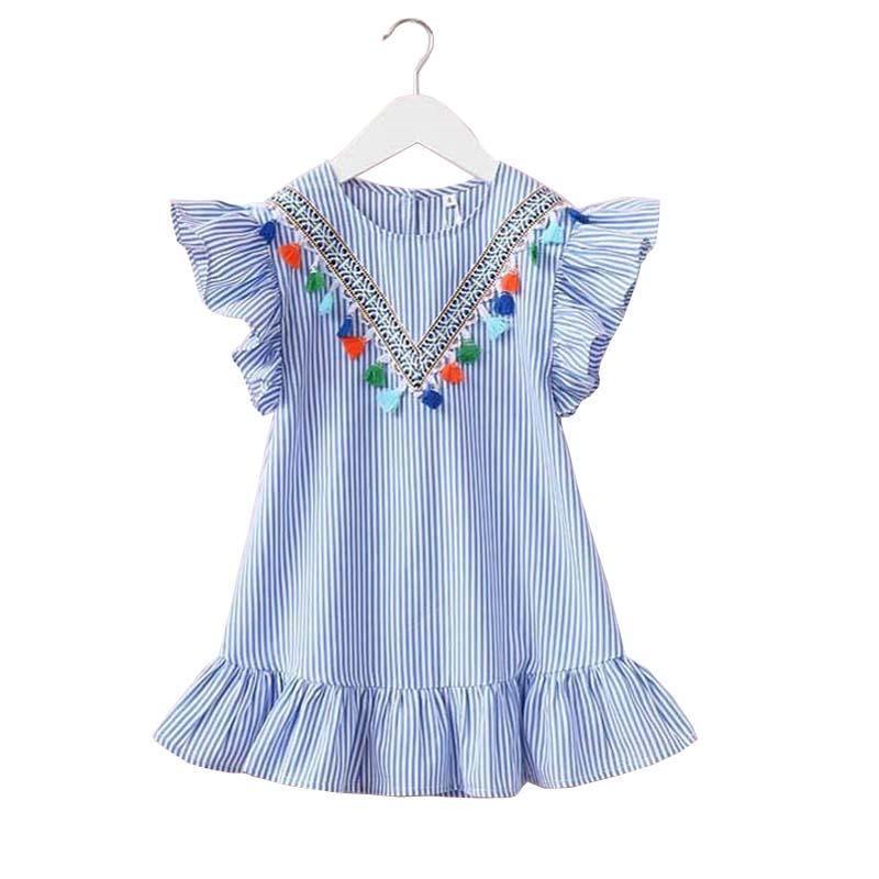 Summer Striped Blue Knee Cotton Girls Dress Bump baby and beyond