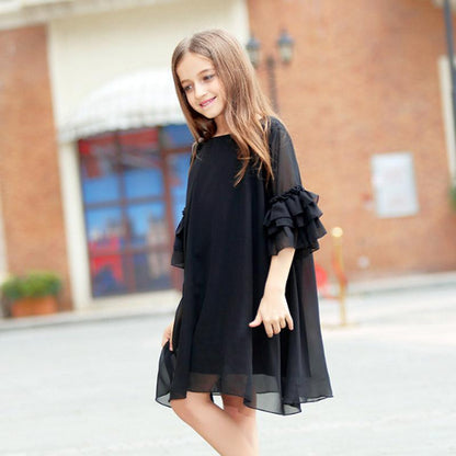 Teen Girls Black Flare Chiffon Dress Bump baby and beyond