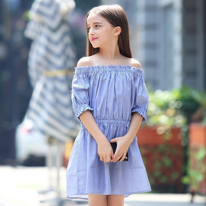 Teen Girls Off Shoulder Striped Dress Bump baby and beyond