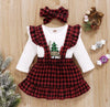 Toddler Girls Christmas Tree Print Top Plaid Sling Skirt Bump baby and beyond