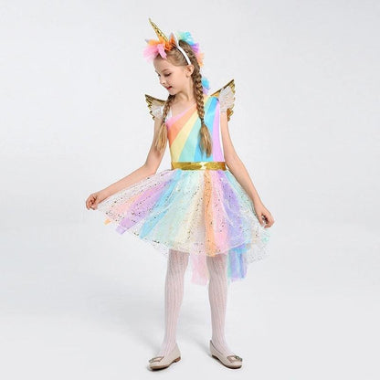 Toddler Girls Rainbow Unicorn Horn Party Dress Bump baby and beyond