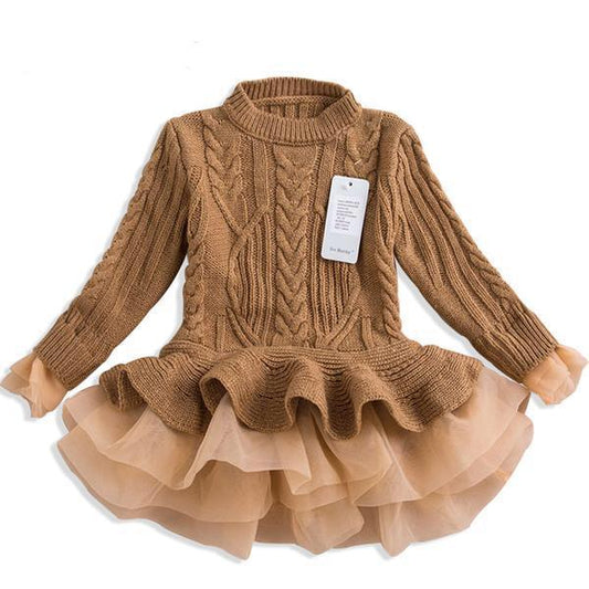 Warm Knitted Chiffon Girl Party Dress Bump baby and beyond