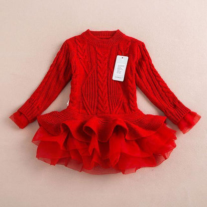 Warm Knitted Chiffon Girl Party Dress Bump baby and beyond