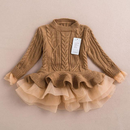 Warm Knitted Chiffon Girl Party Dress Bump baby and beyond