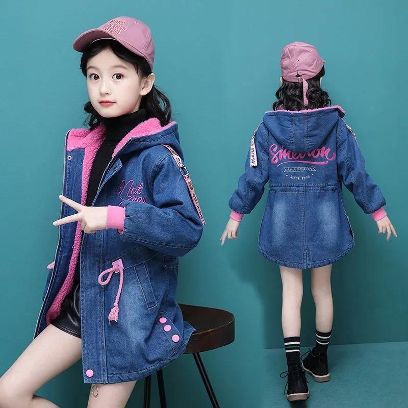 Warm Winter Kid Girl  Denim Jacket Velvet Hooded Outwear Bump baby and beyond