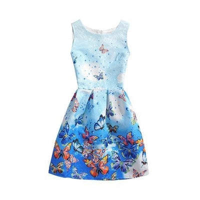 Girls Summer Butterfly Fish Floral Sleeveless Dress