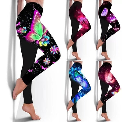 Fashion Women Butterfly Print Leggings Pants High Waist Sport Pants