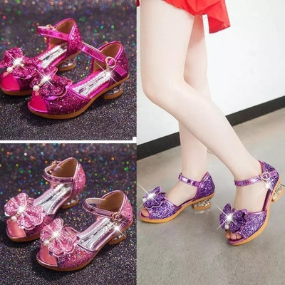 Princess Girls Beautiful Butterfly Flower Glitter High Heels Shoes