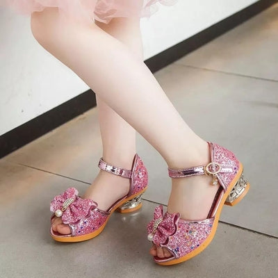 Princess Girls Beautiful Butterfly Flower Glitter High Heels Shoes