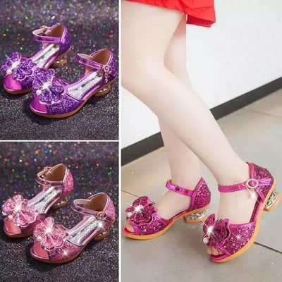 Princess Girls Beautiful Butterfly Flower Glitter High Heels Shoes