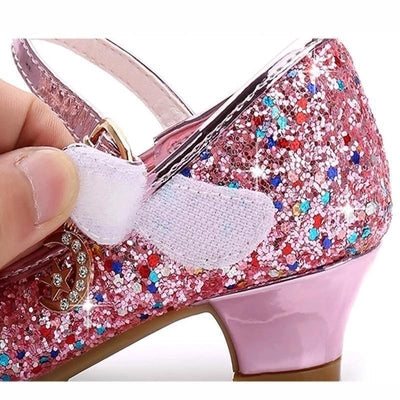 Princess Girls Beautiful Butterfly Flower Glitter High Heels Shoes