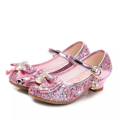 Princess Girls Beautiful Butterfly Flower Glitter High Heels Shoes