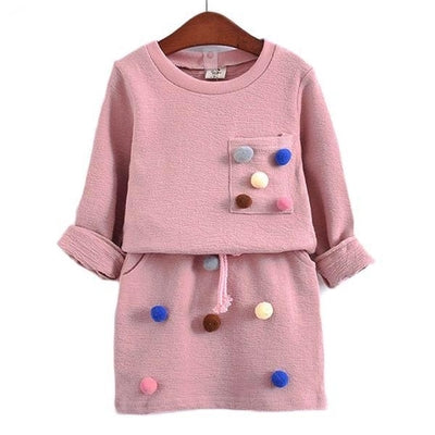 Winter girls long sleeve shirt with ball pencil skirt