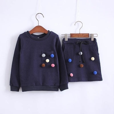 Winter girls long sleeve shirt with ball pencil skirt