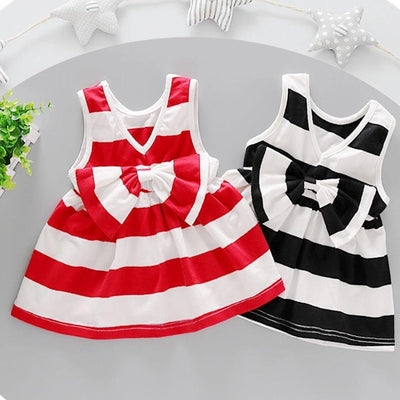 Girls Bow Tie Stripe Sleeveless Dresses With Short Pant Clothes