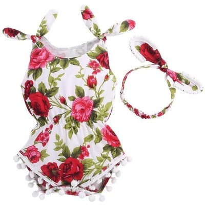 Set Of Elastic Waist Newborn Baby Suit Romper With Headband