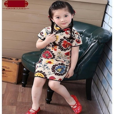 Adorable Girls Short Sleeve Qipao Dress Clothes