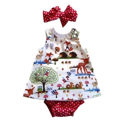 3Pcs Baby Sets Short Pants Headband Dress Clothes