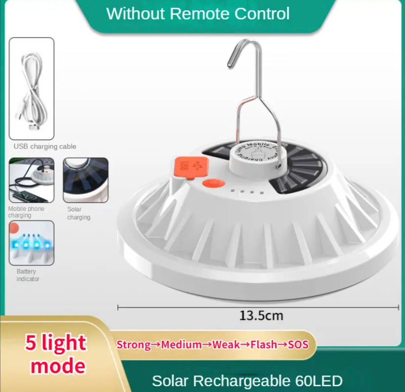 60/120LED Solar Camping Light Remote Tent Lamp