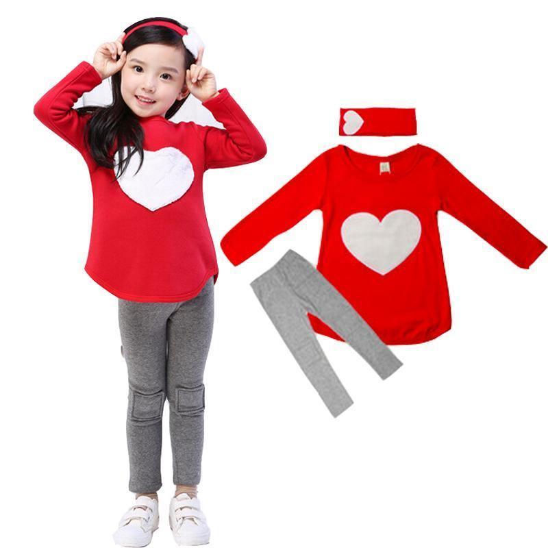 3 Sets Red Heart Girl Hair Band Shirts Pants Suits Bump baby and beyond